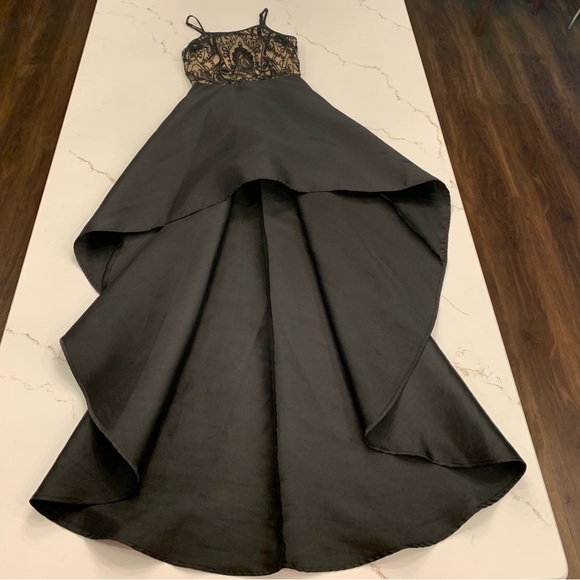 Crystal Doll Black /Beige Sequined High Low Formal Dress Size 0 - Picture 2 of 14
